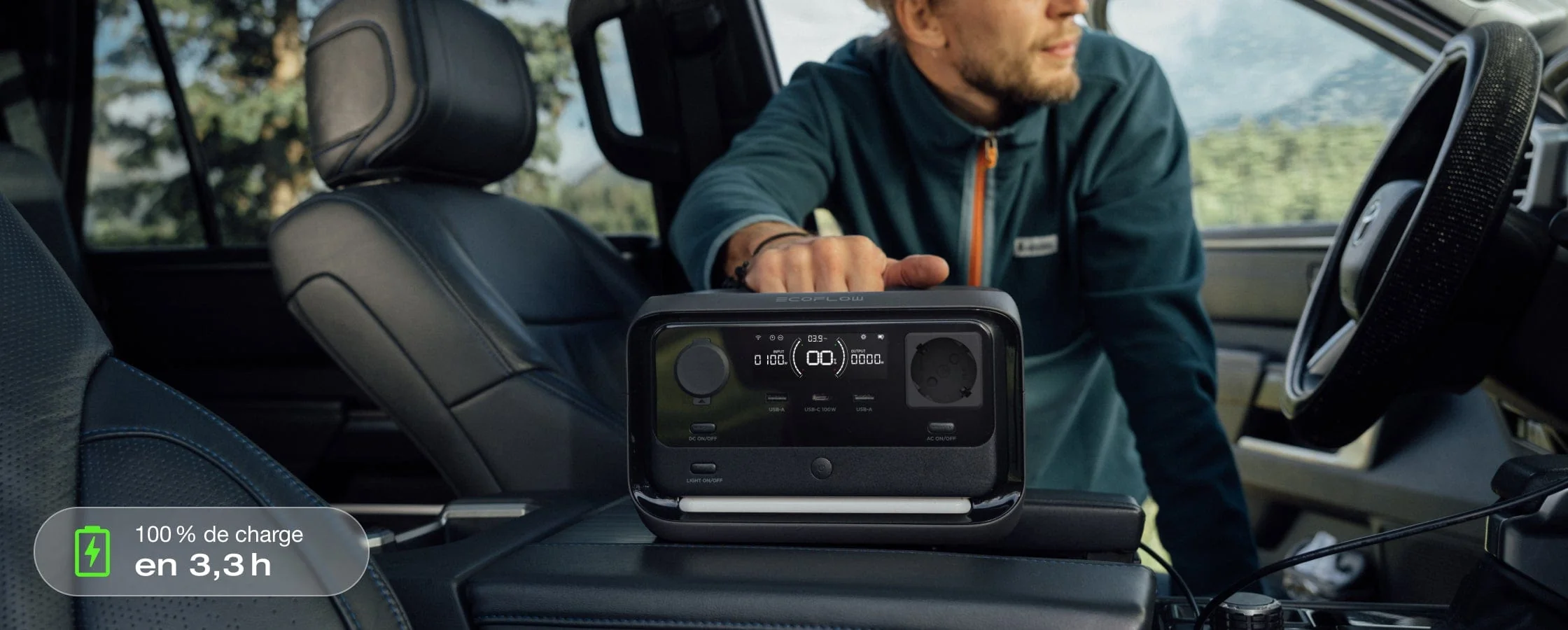 batterie Ecoflow river 3 plus recharge en voiture